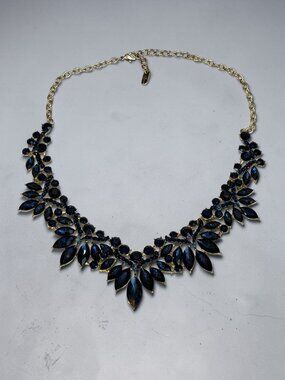 Vintage Christina Collection Gold & Blue Rhinestone Statement Necklace With Adju
